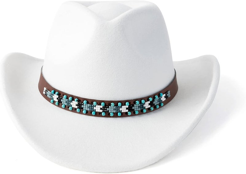 Gossifan Western Cowboy & Cowgirl Hat Felt Wide Brim Women Men Fedora Hats - Image 2